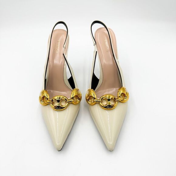 Gucci Marina Chain Slingback Pointed Toe Patent Leather Heels EU 42 US 12 - Picture 3 of 12